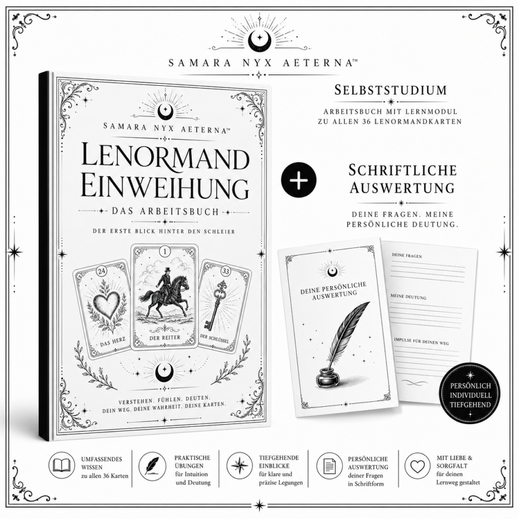 Lenormandkarten Einweihung Arbeitsbuch + Kartendeck + Selbststudium + schriftliche Auswertung