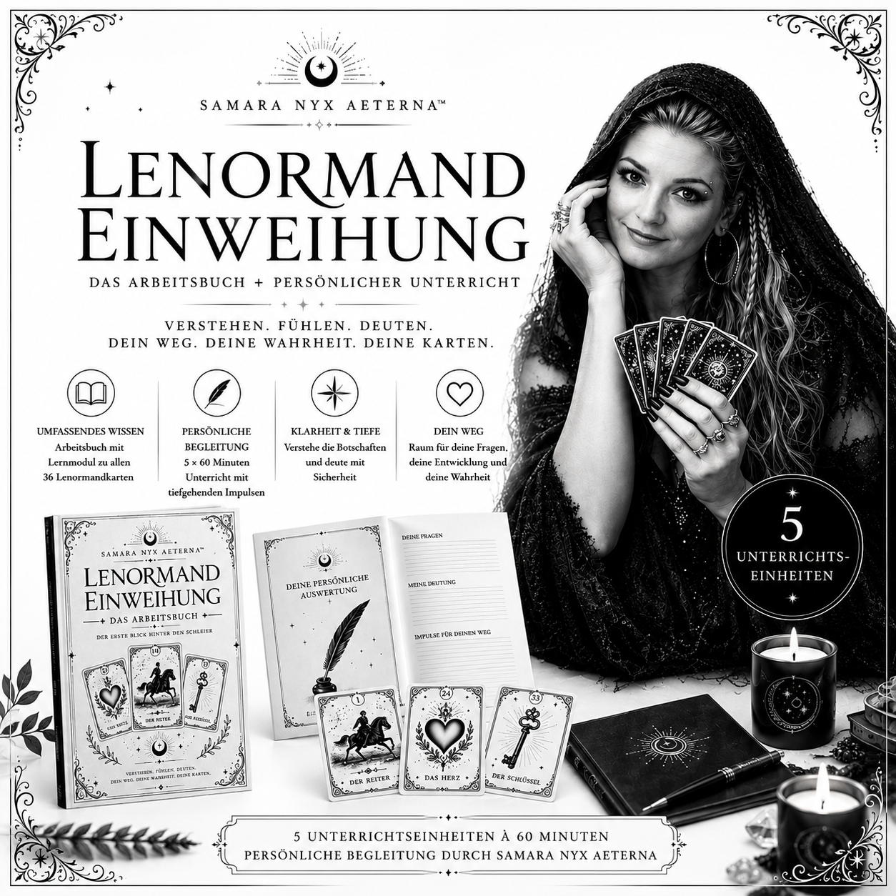 Lenormandkarten Einweihung Arbeitsbuch + Kartendeck + pers&ouml;nlicher Unterricht (5 x 60 Minuten)